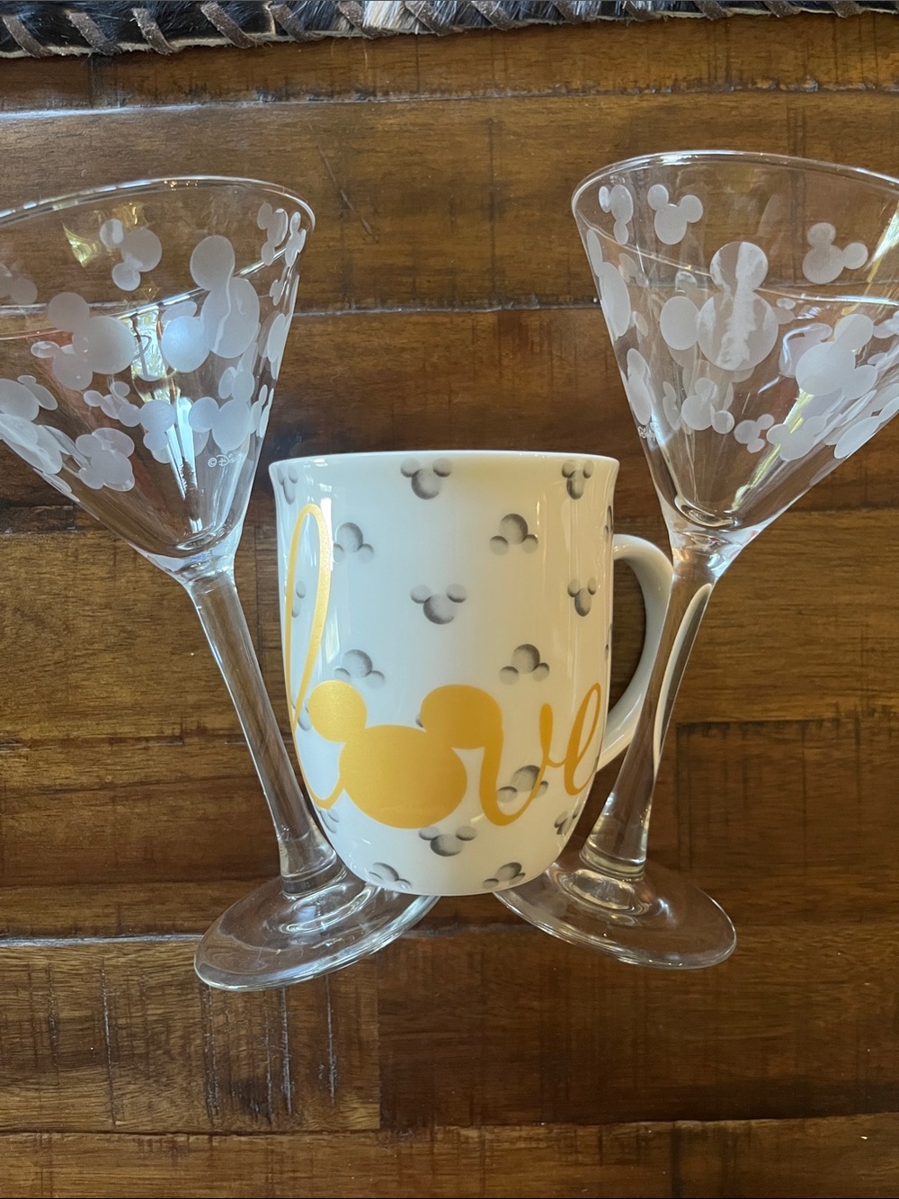 DISNEY BUNDLE 90 years Mickey Mouse mug AND 2 martini glasses